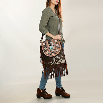 American Darling Cross Body Hand Tooled Hair on-Genuine Leather Western Women Bag Handbag Purse | Crossbody for Cute